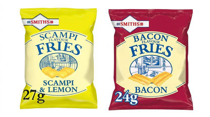 Smiths Fries Pub Snacks 24 Packs | Scampi & Lemon 27g or Bacon Flavour 24g