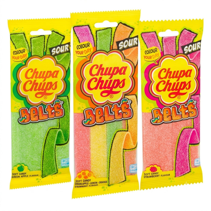 Chupa Chups Soft Candy Belts 90g x 18 | Strawberry, Green Apple & Mixed Fruit