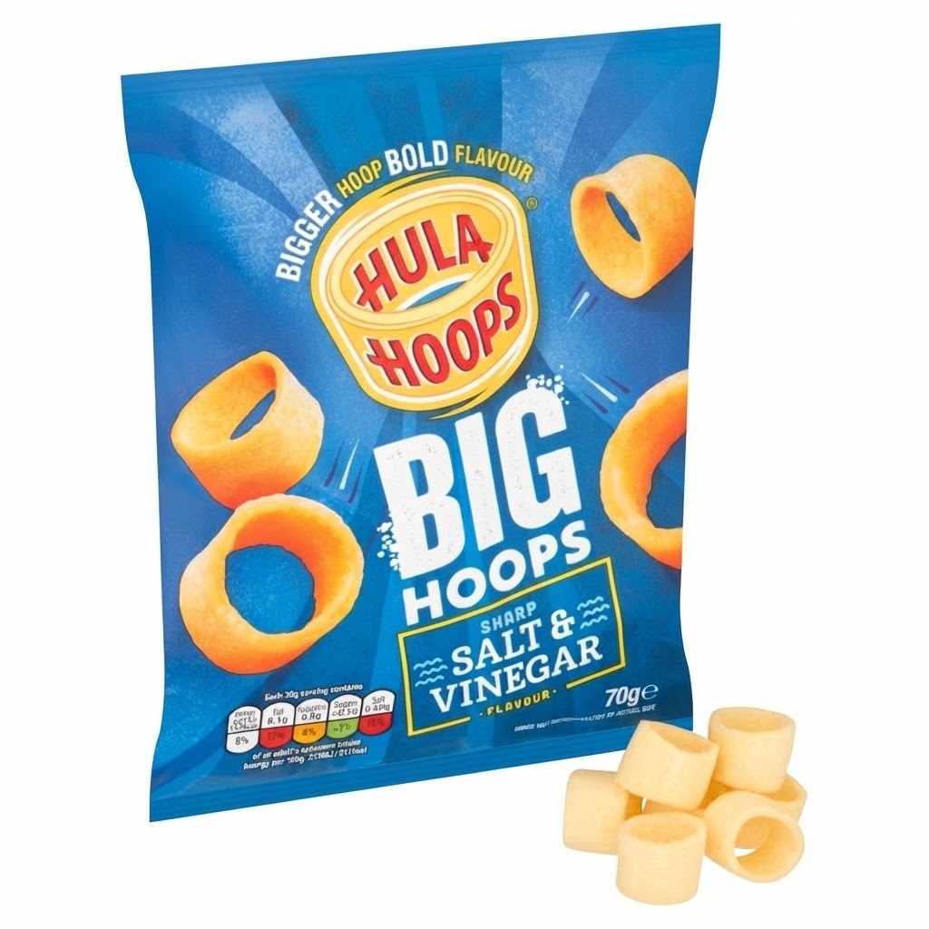 Hula Hoops Big Hoops Salt & Vinegar Crisps 70g x 20 | Bigger Hoops
