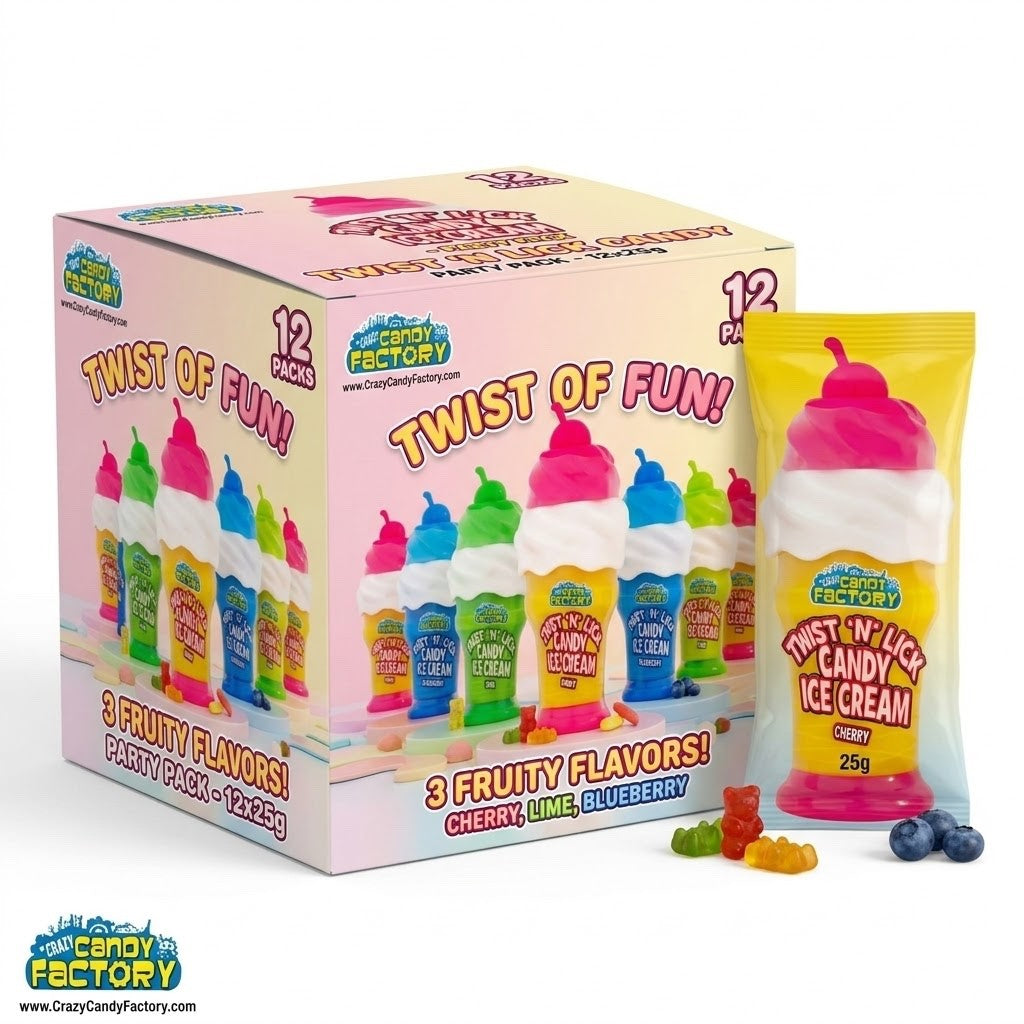 Twist 'N' Lick Candy Ice Cream 25g x 12 | 3 Fruit Flavours