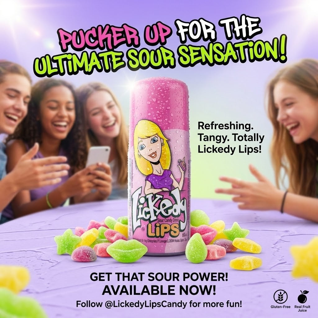 Lickedy Lips Sour Liquid Candy Drink 60ml x 12 | Strawberry & Blue Raspberry
