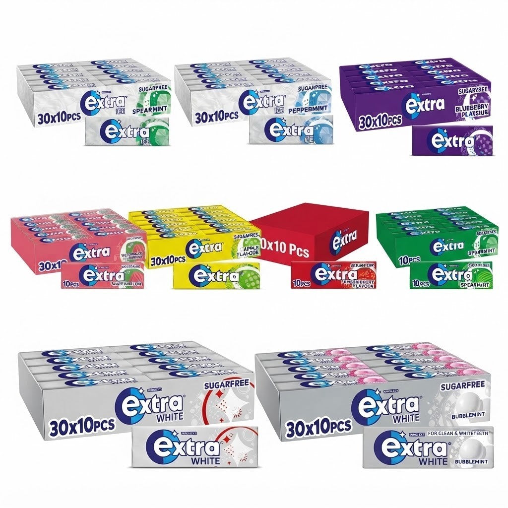 Wrigley's Extra Sugar Free Chewing Gum 10 Pieces x 30 | 9 Flavours Bulk Box