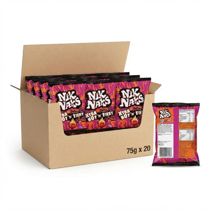 Nik Naks Xtra Hot 'N' Fiery Crisps 75g x 20 | Spicy Maize Snacks