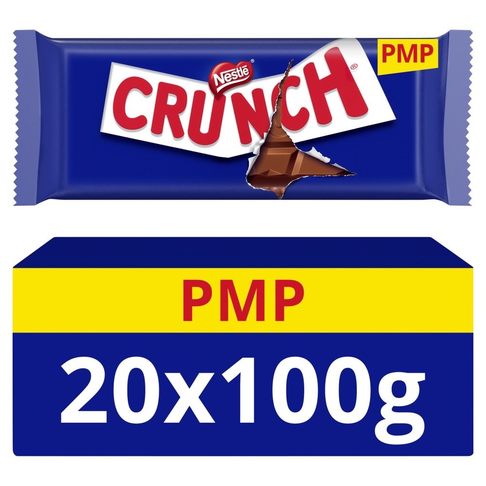 20 x 100g Nestle Crunch Milk Chocolate Bar 100g Multipack - Bulk Box PMP