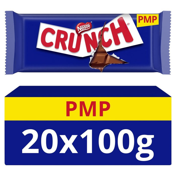 20 x 100g Nestle Crunch Milk Chocolate Bar 100g Multipack - Bulk Box PMP