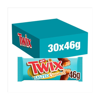 46g x 30 Twix Salted Caramel Milk Chocolate Bar Bulk Box Biscuit & Caramel Snack