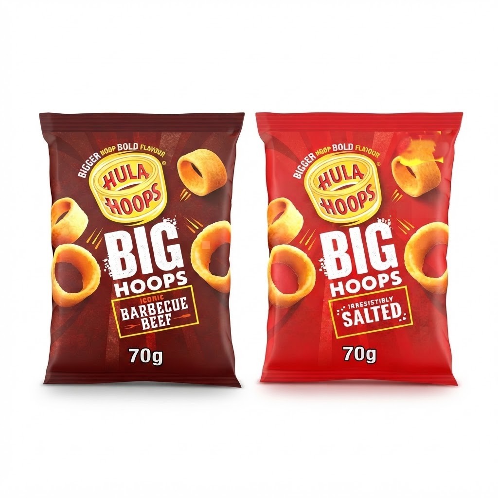 Hula Hoops Big Hoops Crisps 70g x 20 | BBQ Beef or Irresistibly Salted