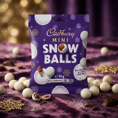Cadbury Mini Snowballs 74g x 24 Bulk Box Milk Chocolate Christmas Treat Bags