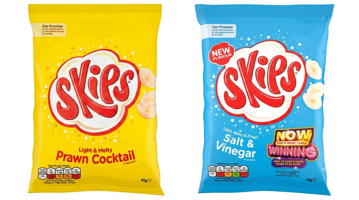 Skips Crisps 45g x 16 | Prawn Cocktail or Salt & Vinegar | Vegetarian