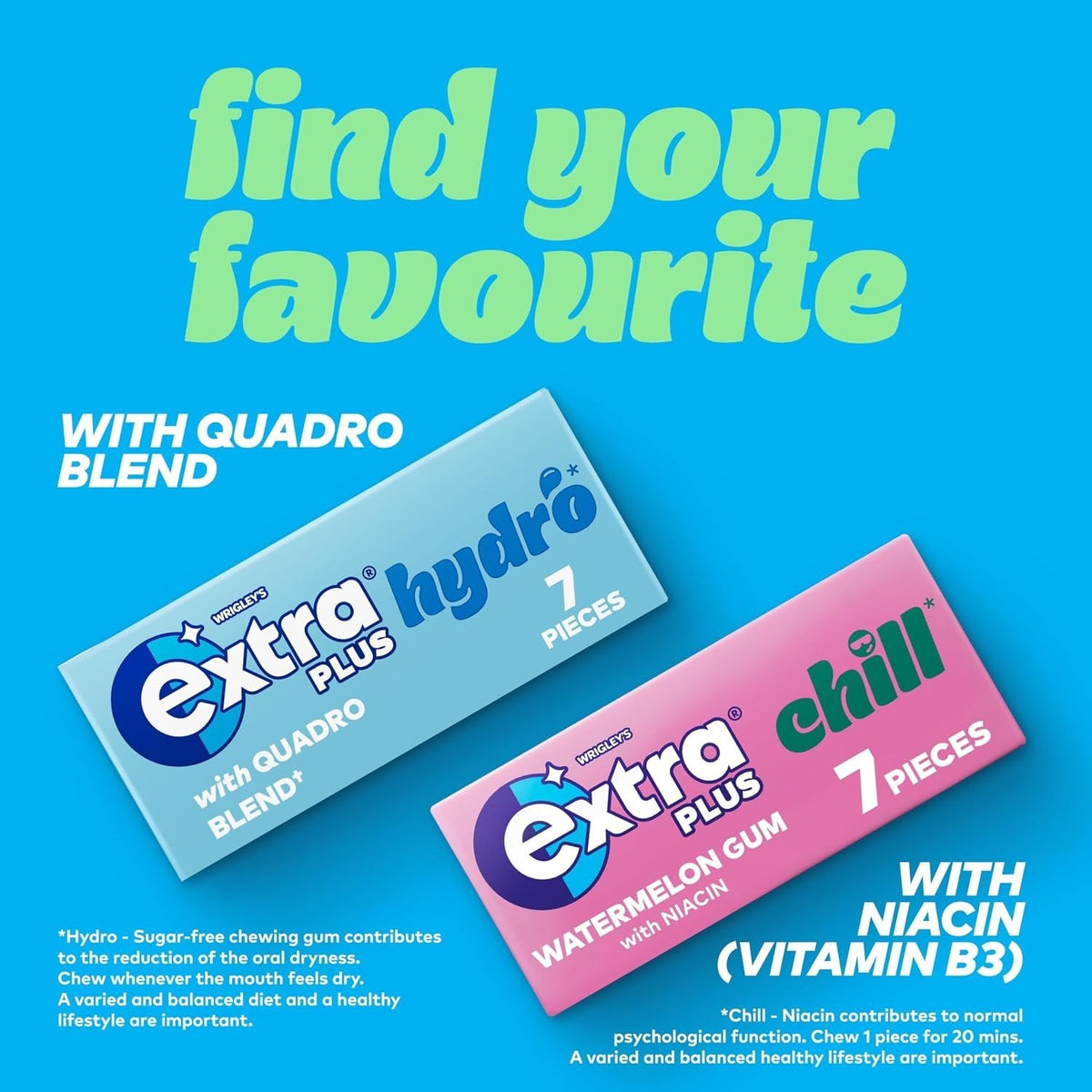 Wrigley's Extra Plus Sugar-Free Gum 7 Pieces | Bulk Box | 3 Flavours