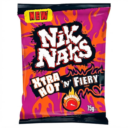 Nik Naks Xtra Hot 'N' Fiery Crisps 75g x 20 | Spicy Maize Snacks