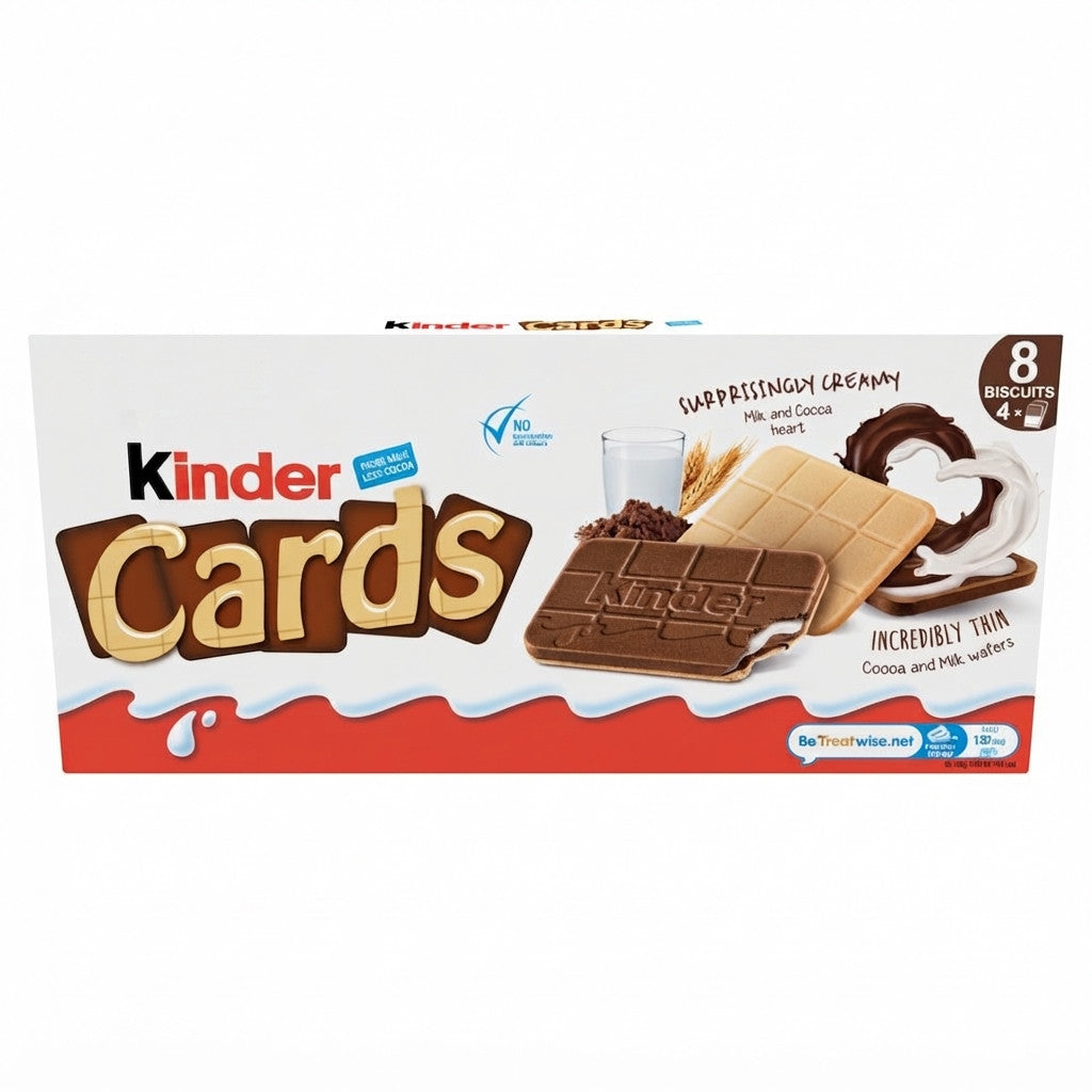 102.4g x 12 Kinder Cards Cocoa and Milk Wafers Biscuits Bulk Multipack Box Snack