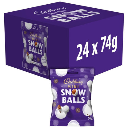 Cadbury Mini Snowballs 74g x 24 Bulk Box Milk Chocolate Christmas Treat Bags