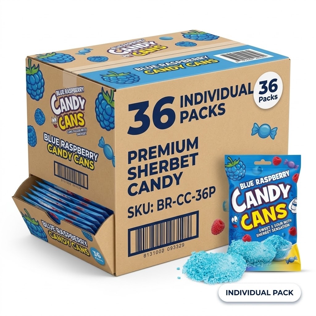 36 x 13g Candy Cans Blue Raspberry Sour Sherbet Fruit Flavour Sweets