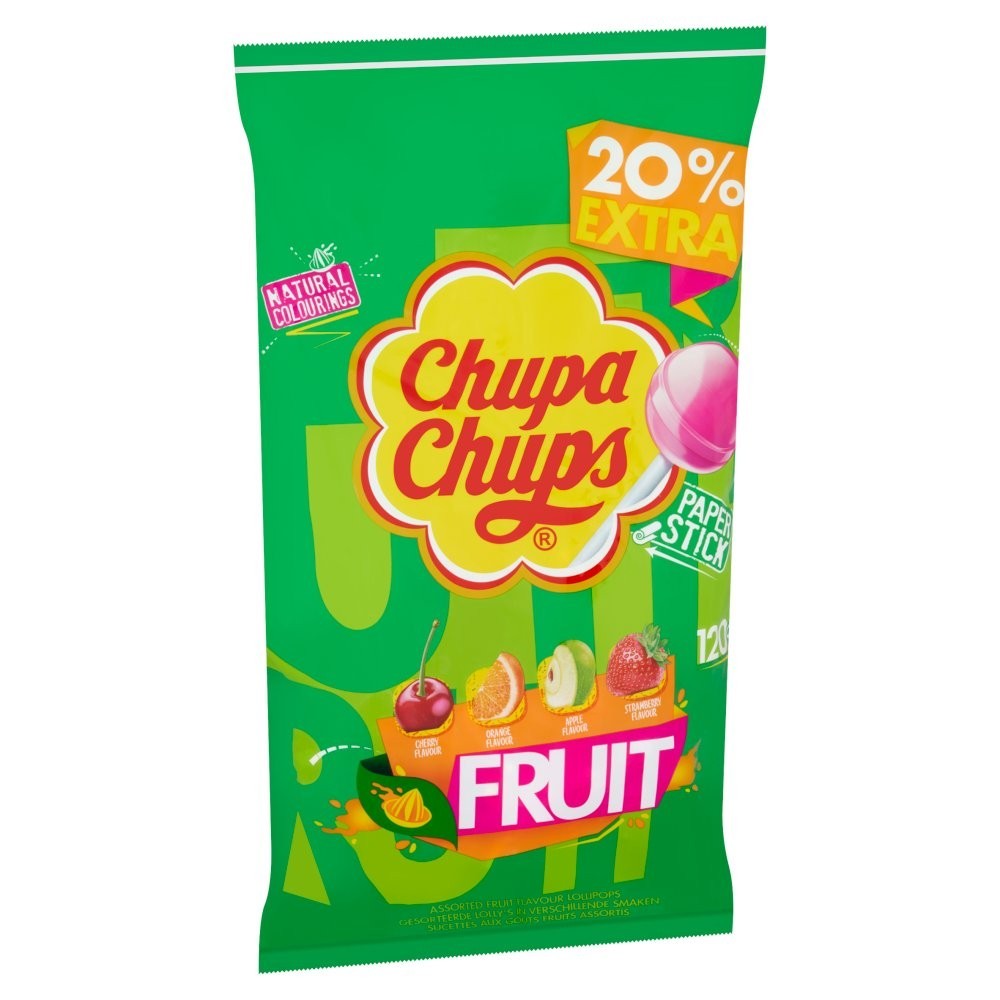 Chupa Chups 120 Fruit Lollipops 1440g Bulk Bag Assorted Flavours Natural Colouri