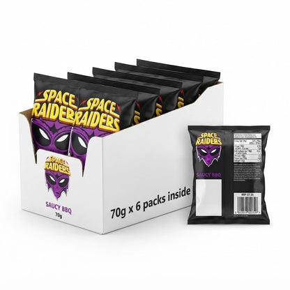 Space Raiders Saucy BBQ Crisps 70g x 20 | Baked Vegetarian Snacks