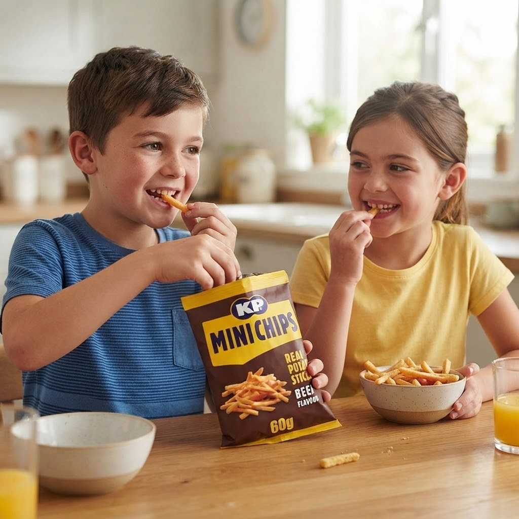 KP Mini Chips Beef Crisps 60g x 20 | Real Potato Snacks | Vegetarian