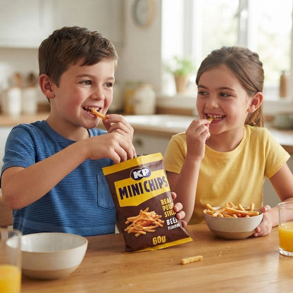 KP Mini Chips Beef Crisps 60g x 20 | Real Potato Snacks | Vegetarian