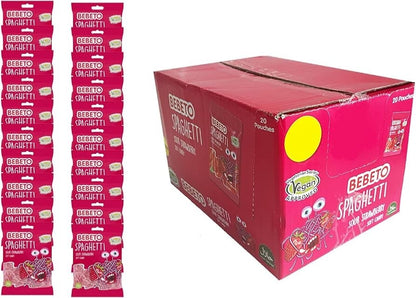 Bebeto Spaghetti Sour Strawberry Soft Candy 70g x 20 | Halal & Vegan