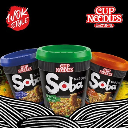 Nissin Soba Instant Wok Style Noodles - 8 x Pot Multipack - Chilli, Classic, Ter