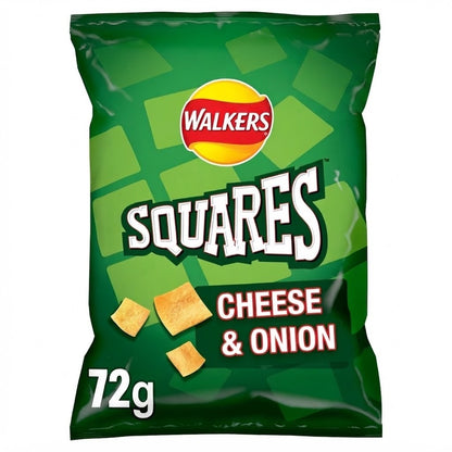 Walkers Squares Cheese & Onion Crisps 72g x 18 | Bulk Sharing Bags