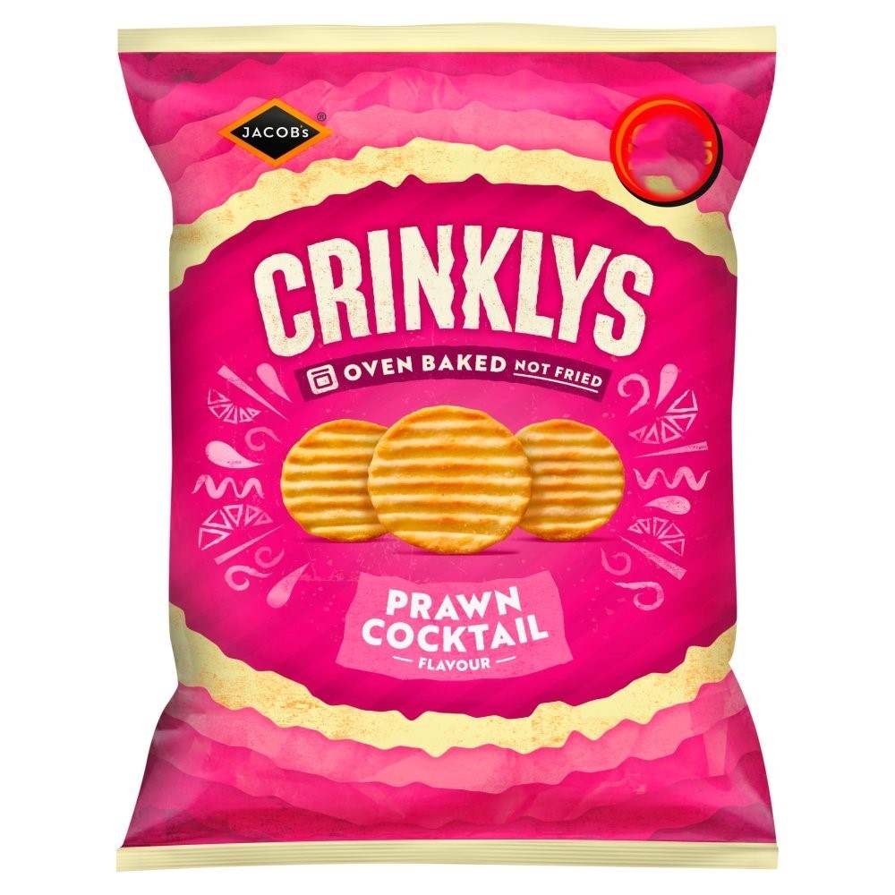 Jacob's Crinklys Big Crisps 90g x 15 | Cheese & Onion or Prawn Cocktail