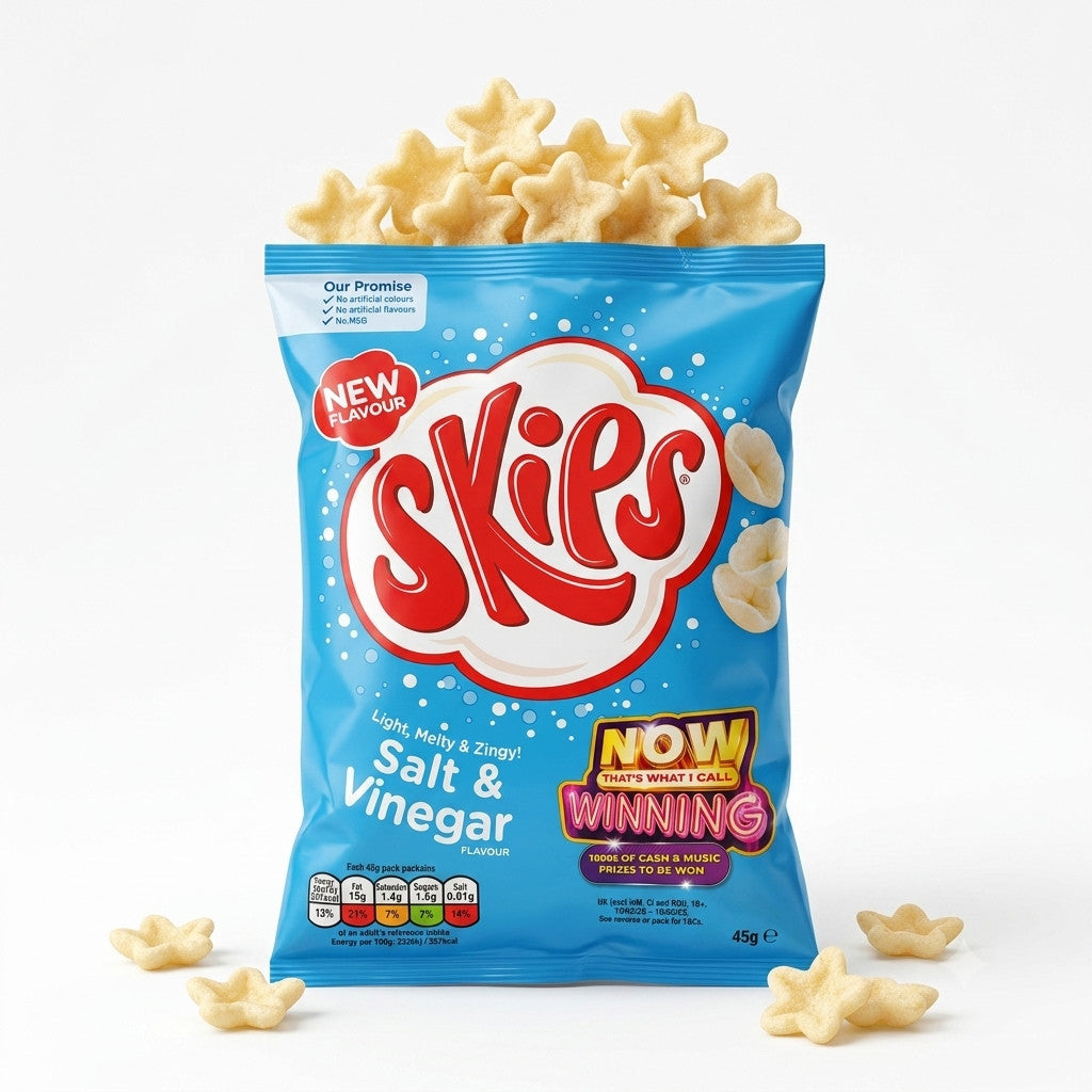 Skips Crisps 45g x 16 | Prawn Cocktail or Salt & Vinegar | Vegetarian