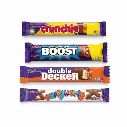 Cadbury Chocolate Bars Bulk Box 48x - Crunchie, Boost, Double Decker, Curly Wurl