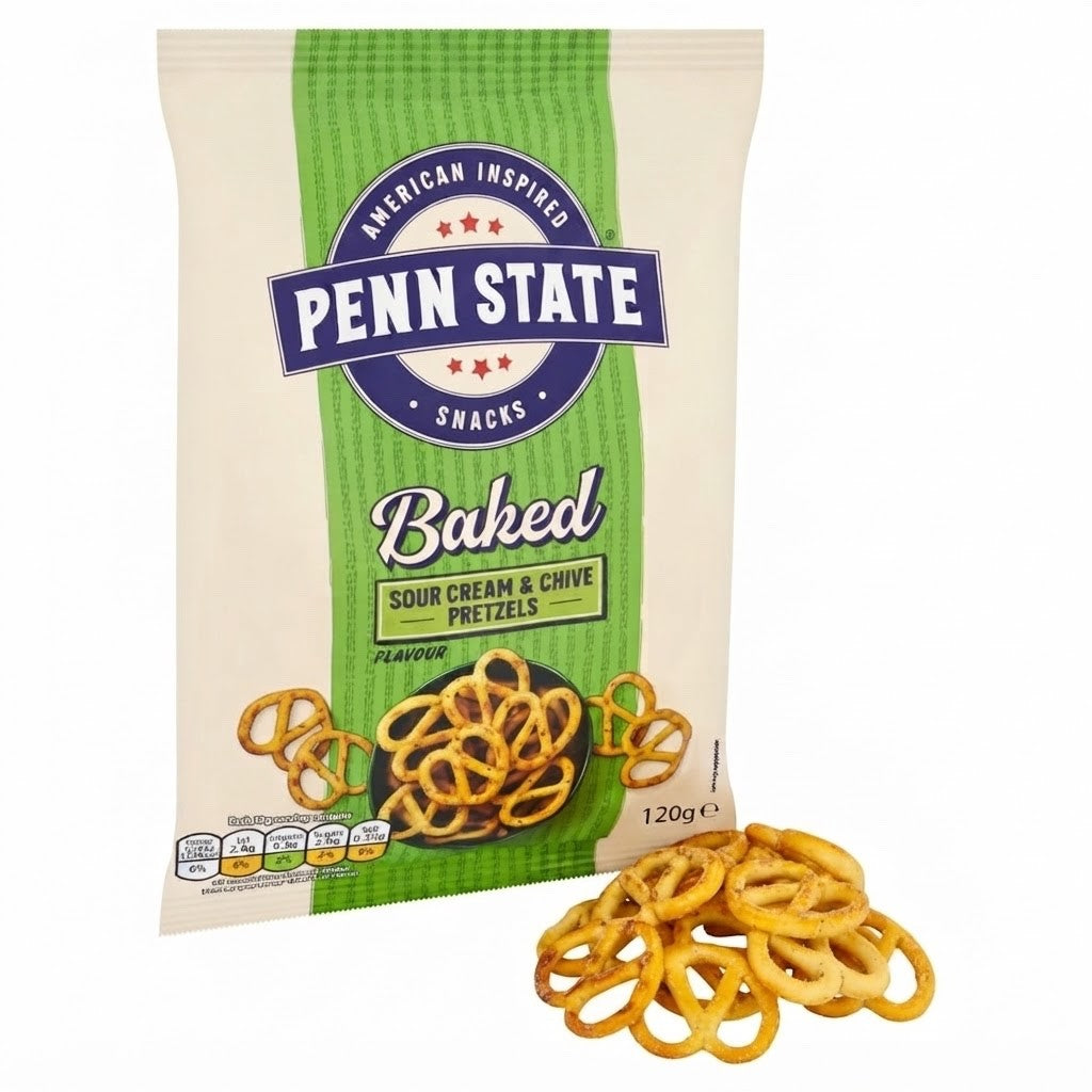 Penn State Sour Cream & Chive Pretzels 120g x 14 | Baked Vegetarian Snacks