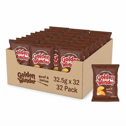 Golden Wonder Beef & Onion Crisps 32.5g x 32 | Vegan Bulk Box