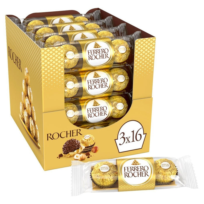 Ferrero Rocher Milk Chocolate Hazelnut Pralines Treat Pack T3 37.5g x16 Display