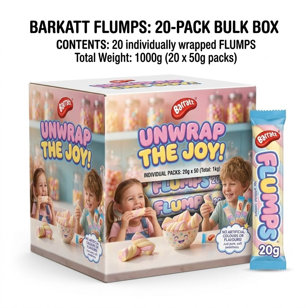 20g x 50 Barratt Flumps Vanilla Marshmallow Twists Fluffy Soft Sweets Pack