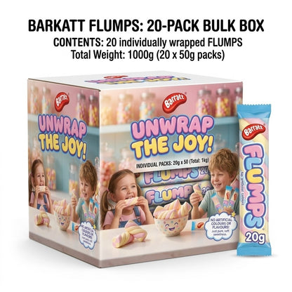 20g x 50 Barratt Flumps Vanilla Marshmallow Twists Fluffy Soft Sweets Pack