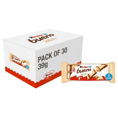 Kinder Bueno White Chocolate Wafer Bars 39g Pack of 30 Hazelnut Milk Filling