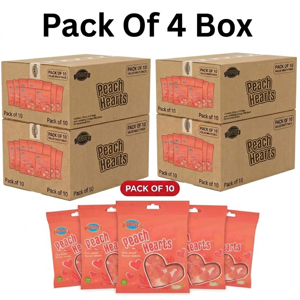 BUDDIES Peach Hearts Sweets 160g x 10 | Halal, Vegan & Vegetarian