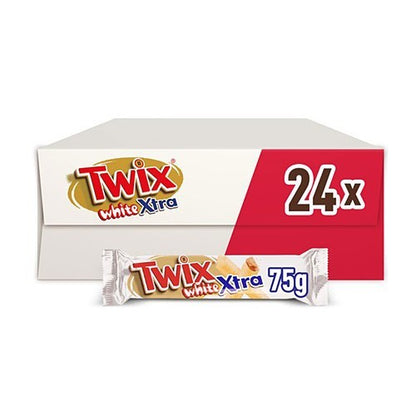 75g x 24 Twix Xtra White Chocolate Bar Bulk Box Caramel & Biscuit Snack Pack